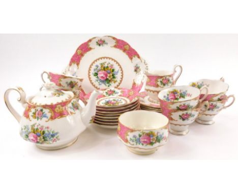 A Royal Albert Lady Carlyle pattern part tea service, to include a teapot and cover.