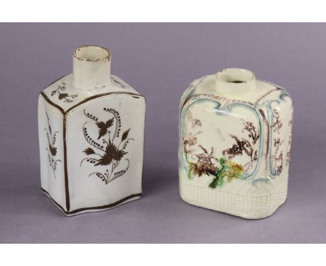 An 18th century English creamware rectangular teapoy with moulded decoration of fruiting vines, basket-weave, &amp; scrolls, 