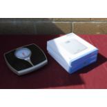 3x Omron digital stand on floor weighing scales (boxed) and a Salter stand on floor weighing scale