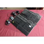 2x boxes containing 7 various keyboards, two mice, a pair of Logi headphones, webcams, etc.