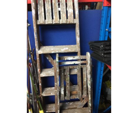 TWO SETS OF WOODEN STEP LADDERS