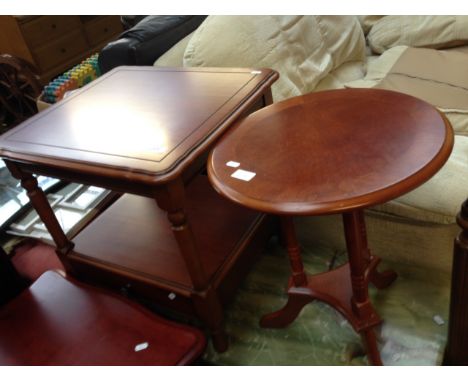 A TRIPOD TABLE, DROP LEAF TABLE AND SIDE TABLE WITH DRAWER