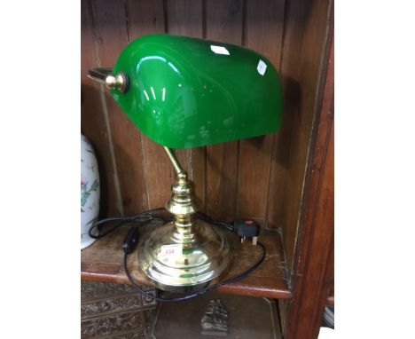 BRASS AND GREEN GLASS READING LAMP