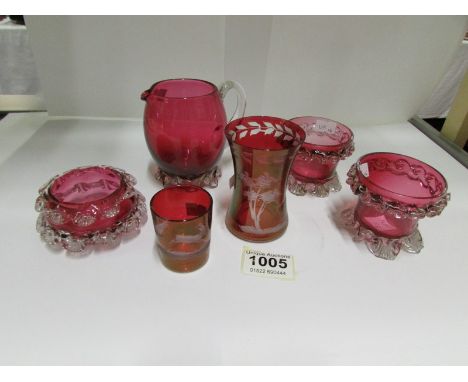 6 pieces of ruby and cranberry glass (3 pieces a/f)