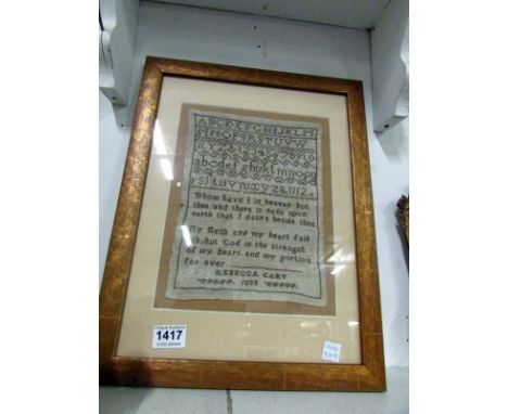 A Sampler by Rebecca Cary dated 1885