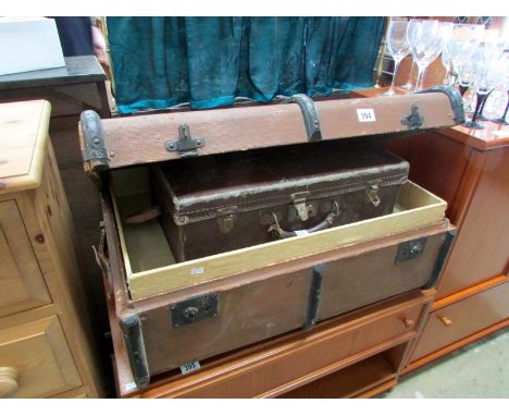 A vintage travel trunk and suitcase
