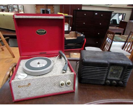 A Dansette record player and a vintage radio