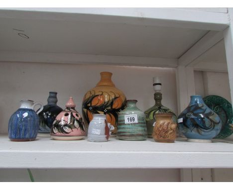 9 items of Alvingham pottery including vases, table lamp etc