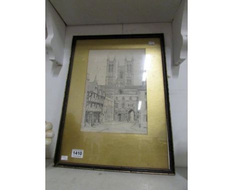 A pencil drawing of Lincoln Cathedral