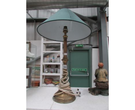 A brass table lamp