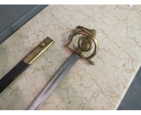 A Danish brass hilted sword in leather scabbard, bears BGC stamp for 'Den Bestandige Gevaercommision'  