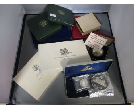 A coinage of 1975 Belize silver proof set, $10 to 1 cent, together with coinage of Belize $10 to one cent, first coinage of P