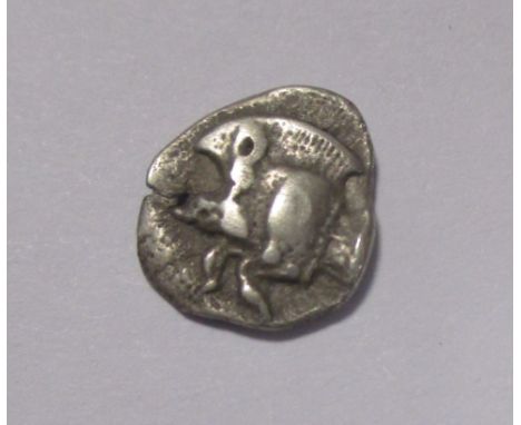 Mysia, AR Trihemiobol 480BC, obverse with roaring lion's head, reverse with fore part of a running boar, stylised K mint mark
