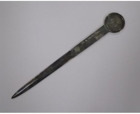 HRH Diana, Princess of Wales, a sterling silver letter opener inscribed 'with love from Diana', by Garrard, in original Garra