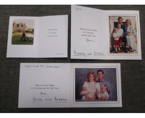 TRH The Prince and Princess of Wales. a signed portrait photograph Christmas card, on the family with the newborn Prince Harr