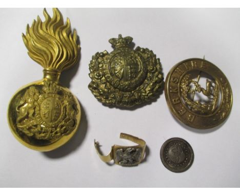 An unusual 19th century Royal Scots Grey yellow metal scarf ring, with white metal spread eagle, together with a Grenadian cu