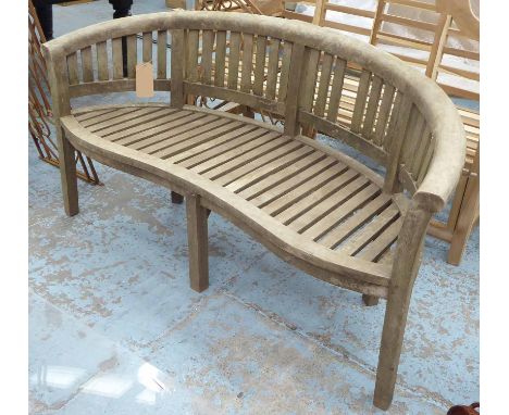 BANANA BENCH, 20th century weathered teak, 160cm W. 