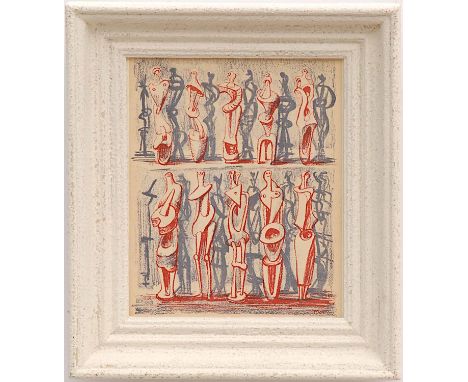 HENRY MOORE, original lithograph 'Standing figures', plate signed, 1961, 30cm x 24cm.