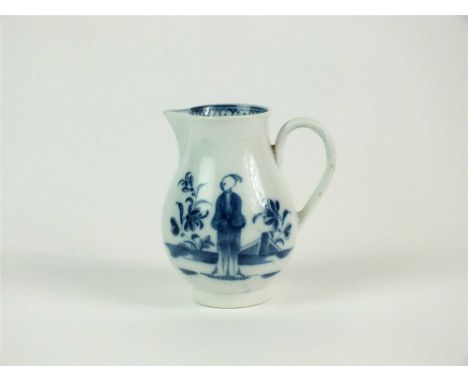 A Caughley sparrowbeak milk jug, circa 1780, of baluster form with strap handle and painted in underglaze blue with the Waiti