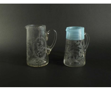 An English tapering soda glass water jug, chip engraved all over in the manner of a cottage industry in the St. Helens area, 