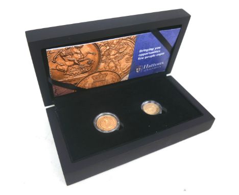 A Hattons of London gold proof ERII 2020 Unknown Warrior two coin half and full sovereign set, with plastic capsules, present