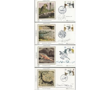 Charles Darwin FDC signed collection of Benham 1982 small silk FDC. Set of 4 cover with a single different stamp and postmark