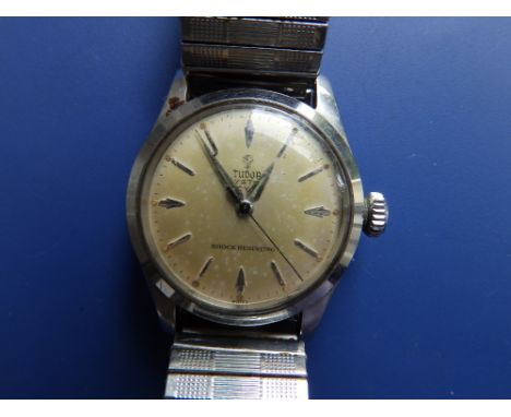 A gent's stainless steel Tudor Oyster Royal wrist watch, with silver baton markers, case diameter 32mm, on replacement bracel