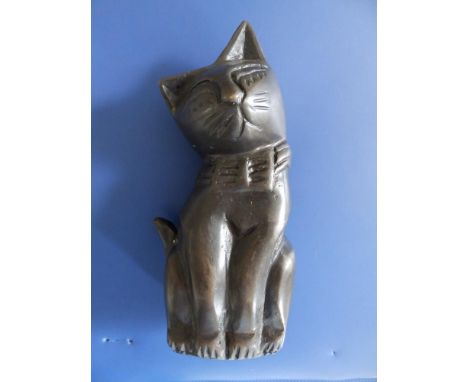 A bronze seated cat, 6.6" high.