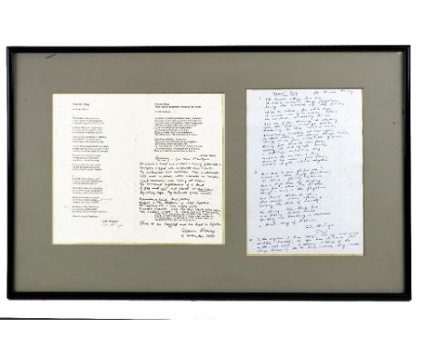 Unique Copy Signed by Heaney &amp; Montague with Holograph Poems [Poetry Ireland] Reading at the Gate Theatre, Dubin in June 