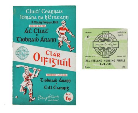 G.A.A.: Hurling 1961, Clar Oifigiuil Cluichi Ceannais Iomana na hEireann, 3.9.1961, Dublin V. Tipperary, Croke Park, illus. &