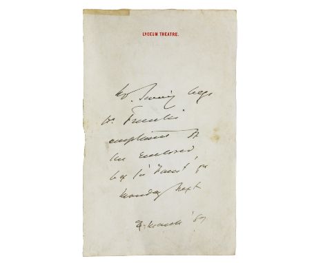Henry Irving’s invitation to the performance of “Faust” at the Lyceum Theatre  Note, on headed paper and dated 4 March 1887, 