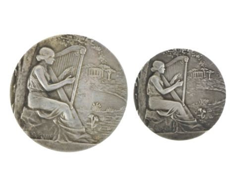 Medal: Cariat (Lucien Jean) an attractive large circular silver Medal, the obverse with female seated with harp in classical 