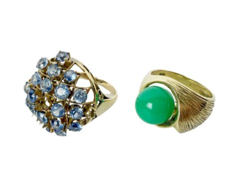 A Ladies 14ct gold Ring, with multiple blue sapphire type stones (some gone), approx. 4.9gms (overall) size "P"; also another