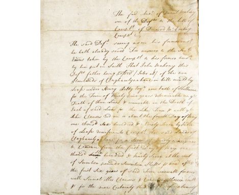 18th Century Legal Manuscript Co. Kerry:&nbsp;The answer of Daniel Mahony, dated 16 April 1737, to the bill of complaint of D