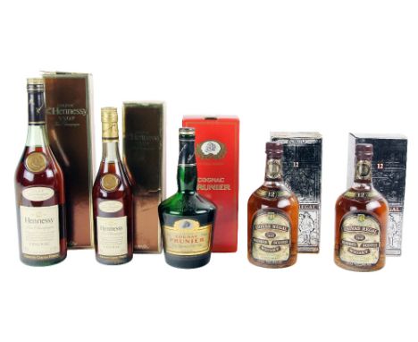 Brandy / Cognac: A litre &amp; 700cl Bottle of Hennessy Cognac, both boxed; a bottle of Cognac Prunier boxed, and two bottles