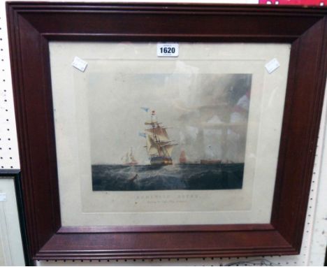S. Walters: a framed coloured engraving, entitled Homeward Bound Passing the Light-Ship Liverpool with good plate mark