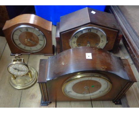 A vintage walnut cased eight day chiming mantle clock and oak cased similar - sold with a timepiece, etc. - various condition