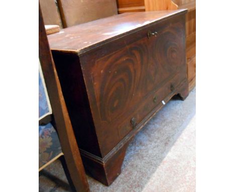 A 1.02m 19th Century pine lift top linen chest with internal candle box, drawer under and original wood grained finish, set o