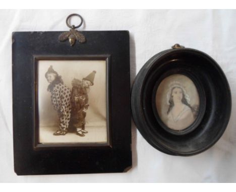 A 19th Century ebonised framed oval portrait miniature, depicting a lady - sold with a papier-mache framed photograph, depict