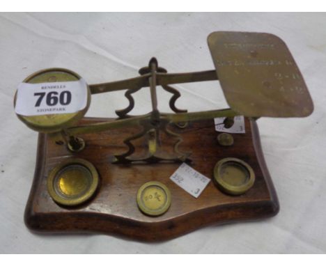 A set of Victorian postal scales with associated weights