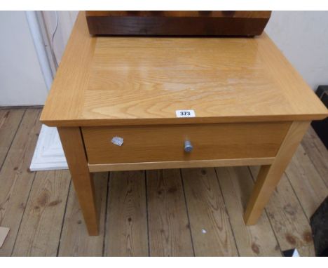 A 60cm modern light oak effect tea table with frieze drawer, set on square legs - for repolishing