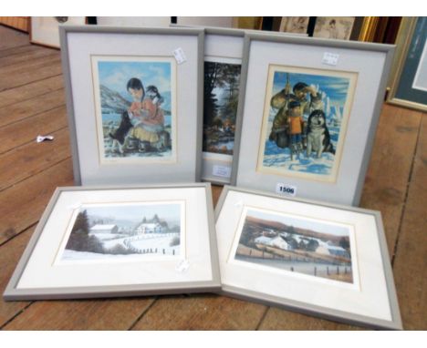 Nori Peter: two framed coloured prints depicting indigenous Canadians, one entitled Companions, the other A Treat - sold with