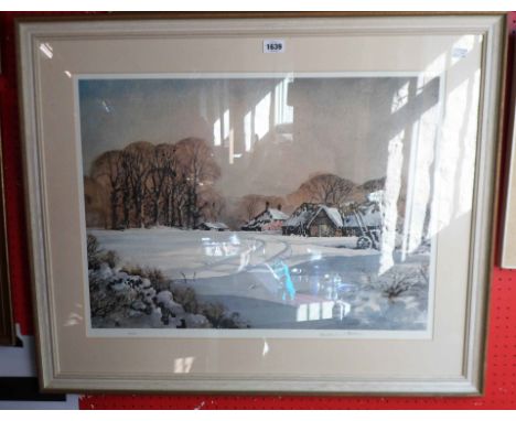 †Rowland Hilder: a framed signed limited edition coloured print, depicting a rural landscape in winter - signed in pencil, nu