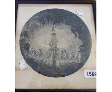 R. Dadd: a framed circular monochrome print entitled Puck and the Fairies