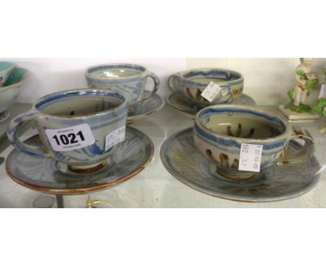 Four Wenford Bridge Seth Cardew studio pottery cups and saucers