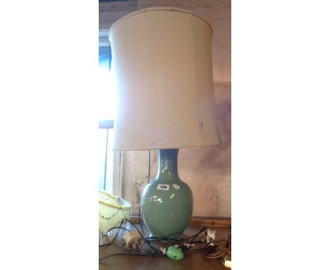 A Chinese celadon bottle vase converted to a table lamp (a/f) - with shade