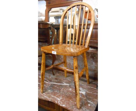 A vintage hoop stick back kitchen chair with moulded solid elm seat