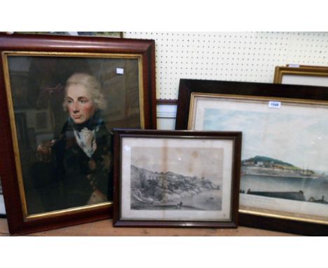 A 19th Century rosewood framed coloured print, entitled East View of Torquay - sold with a coloured portrait print of Nelson 