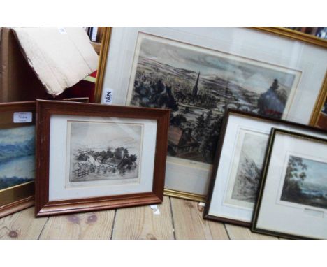 †Henry Wilkinson: a signed limited edition coloured print, entitled Perth - sold with a pair of Pierre de Clausade coloured p