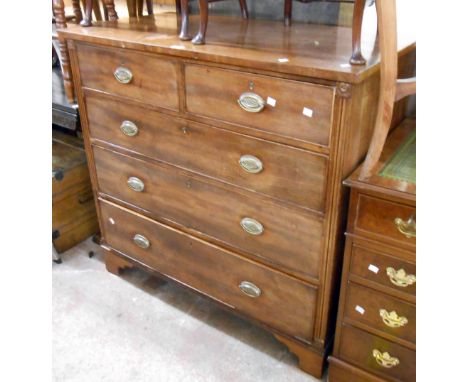 A 1.10m late Georgian mahogany chest of two short and three long graduated drawers, set on bracket feet - minor beading damag